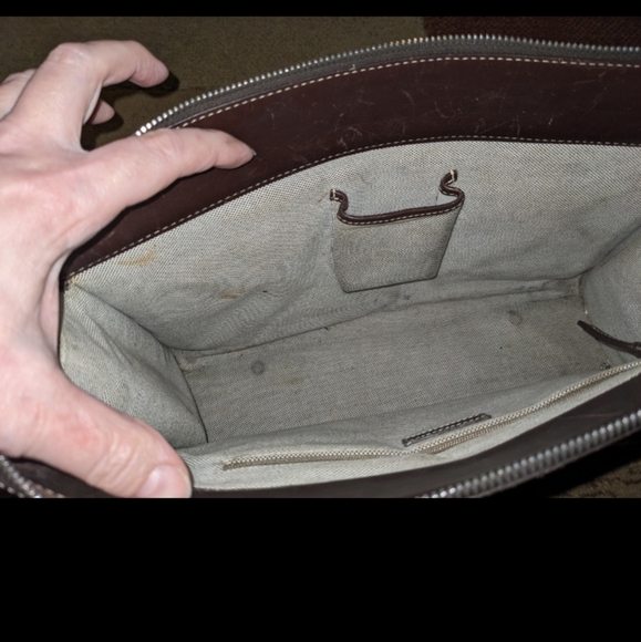 DOONEY & BOURKE Signature Logo Double Pocket GRAY & Brown Tote Handbag Purse - Picture 6 of 12